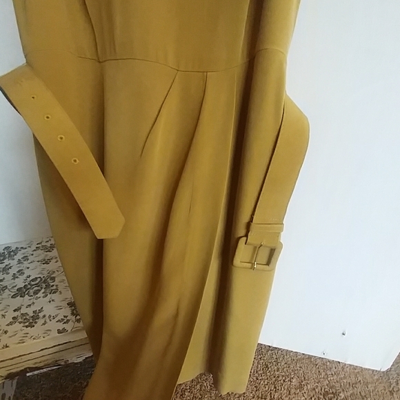 Mustard Silk Dress with Belt - Picture 2 of 4